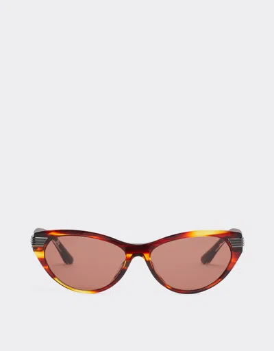 Ferrari Brown Striped Acetate Sunglasses With Brown Lenses