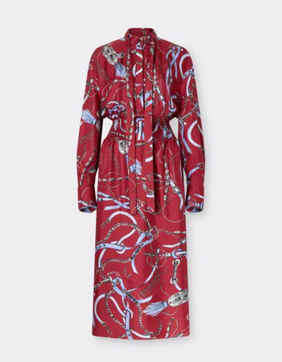 Ferrari Closet Print Silk Dress In Red