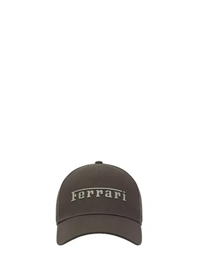 Ferrari Cotton Twill Baseball Cap In Brown
