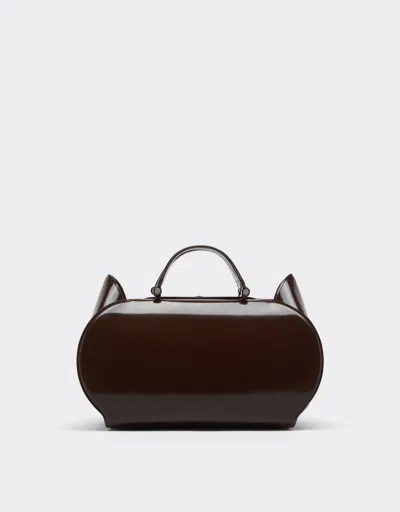 Ferrari Dino Bowling Bag In Shiny Leather In Brown