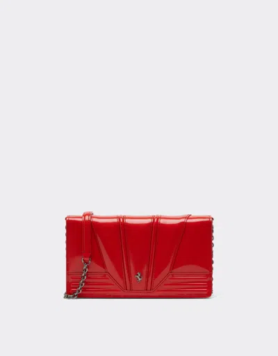 Ferrari Gt Brushed Leather Wallet With Chain Shoulder Strap In Pink