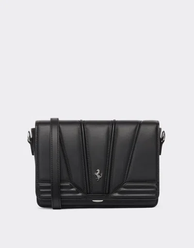 Ferrari Gt Crossbody Bag In Smooth Leather In Black