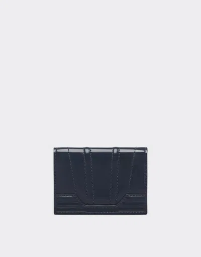 Ferrari Gt Foldable Card Holder In Brushed Leather In Navy