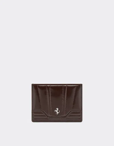 Ferrari Gt Glossy Leather Card Holder In Brown