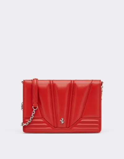 Ferrari Gt Leather Clutch Wallet With Chain In Rosso Dino