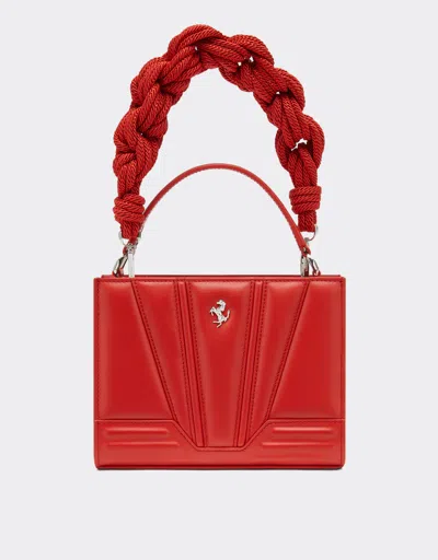 Ferrari Gt Leather Micro Tote Bag With Scoubidou Detail In Rosso Dino
