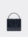 Ferrari Gt Micro Tote Bag In Brushed Leather In Navy