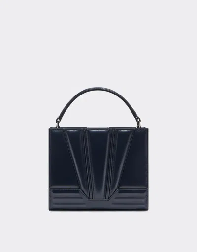 Ferrari Gt Micro Tote Bag In Brushed Leather In Navy