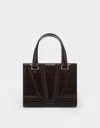 Ferrari Gt Mini Tote Bag In Brushed Leather In Dark Brown