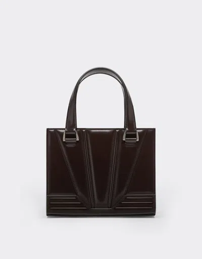 Ferrari Gt Mini Tote Bag In Brushed Leather In Dark Brown