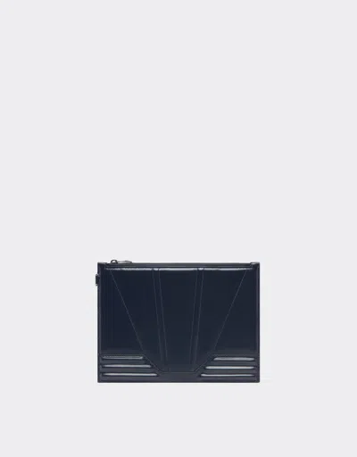 Ferrari Gt Pouch In Brushed Leather With Zip In Blue