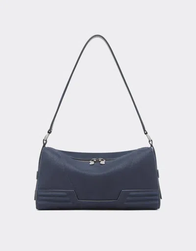 Ferrari Gt Soft Shoulder Bag In Nubuck Leather In Navy