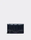 Ferrari Gt Wallet On Chain In Brushed Leather In Navy