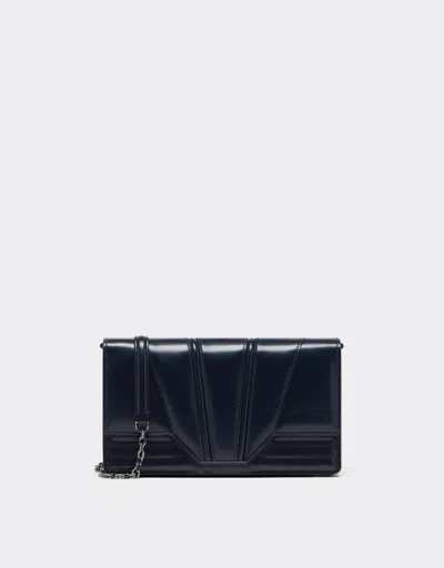 Ferrari Gt Wallet On Chain In Brushed Leather In Navy