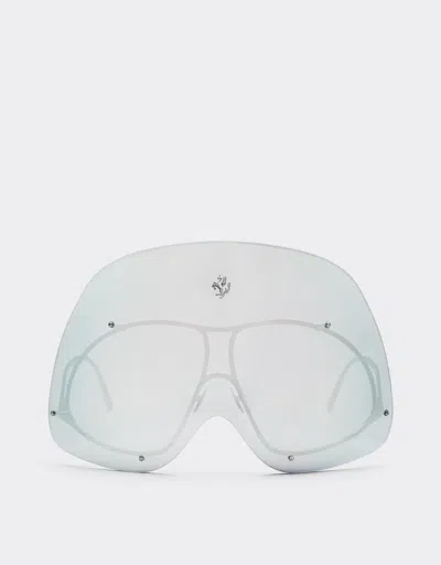 Ferrari Limited Edition Gunmetal Sunglasses With Mirrored Shield In Silver