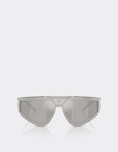 Ferrari Limited Edition Shield Sunglasses In Satin Metal With Silver Mirror Lens