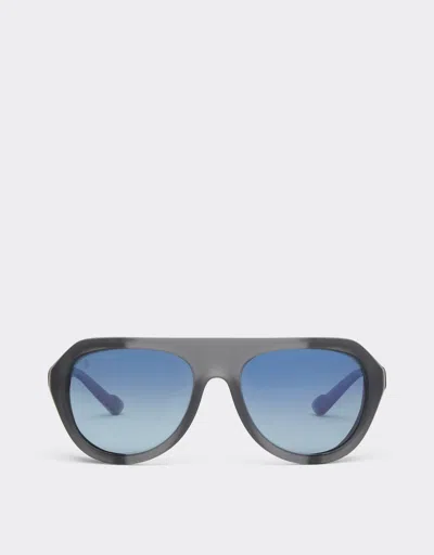 Ferrari Matt Grey Sunglasses With Leather Details And Polarised Lenses In Ingrid