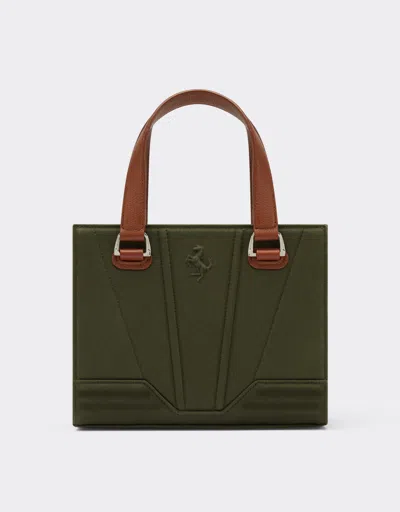 Ferrari Mini Tote Gt Bag In Cotton Twill With Prancing Horse Detail In Military
