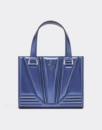 Ferrari Mini Tote Gt Bag In Laminated Leather With Prancing Horse Detail In Azure