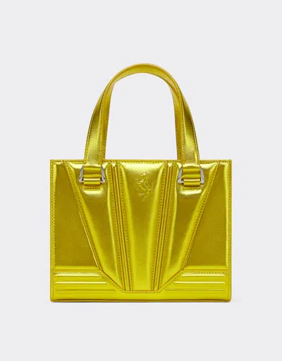 Ferrari Mini Tote Gt Bag In Laminated Leather With Prancing Horse Detail In Light Yellow