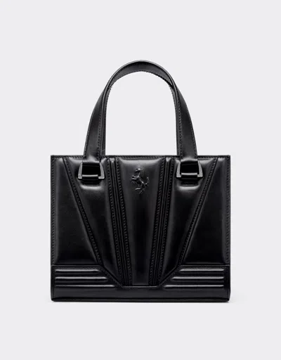 Ferrari Mini Tote Gt Bag In Leather With Prancing Horse Detail In Black