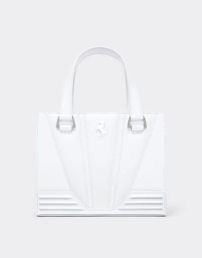 Ferrari Mini Tote Gt Bag In Leather With Prancing Horse Detail In Optical White