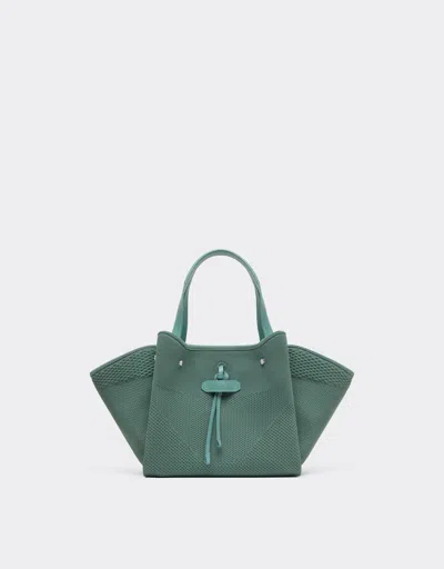 Ferrari Small Tote Bag In Mesh And Leather In Green