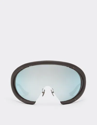 Ferrari Sunglasses In Antique Tar-colored Brushed Metal And Dark Brown Leather With Mirrored