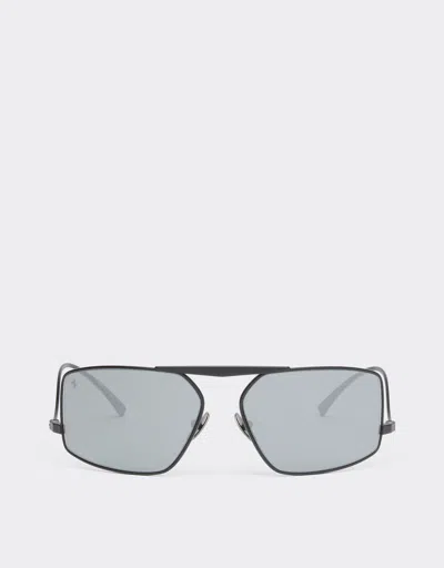 Ferrari Sunglasses In Black Metal With Silver Mirror Lenses In Black Matt