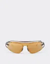 Ferrari Sunglasses In Brown Titanium With Gold-tone Mirror Brown Shield In Brown