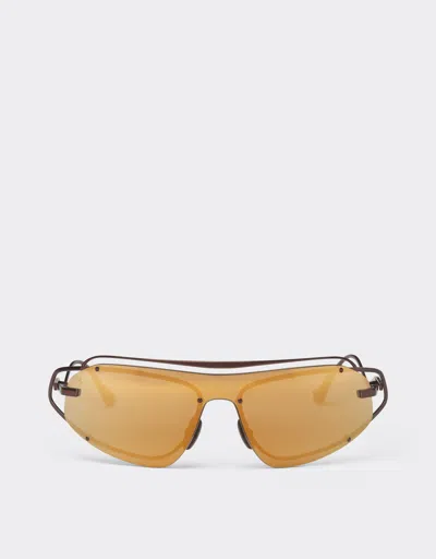 Ferrari Sunglasses In Brown Titanium With Gold-tone Mirror Brown Shield
