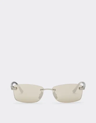 Ferrari Sunglasses In  Brushed Silver-colored Titanium  And Acetate With Transparent Gold Le In Green