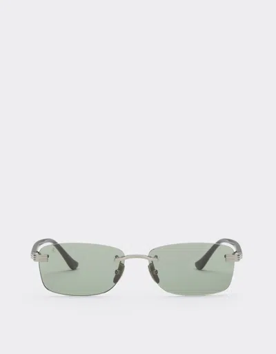 Ferrari Sunglasses In  Brushed Silver Titanium And Acetate With Green Lenses In Multi
