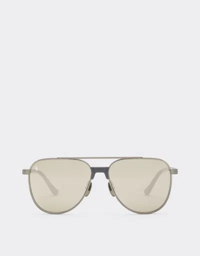 Ferrari Sunglasses In  Brushed Silver Titanium And Acetate With Transparent Gold Lenses With In Neutral