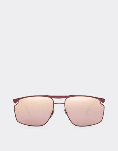 Ferrari Sunglasses In Burgundy Metal With Rose Gold Mirror Lens