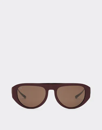 Ferrari Sunglasses In Iridescent Burgundy Acetate With Brown Lens