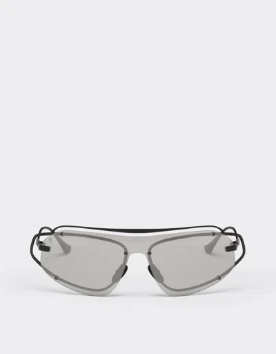 Ferrari Sunglasses In Matt Black Titanium With Silver Gradient Mirror Grey Shield In Black Matt