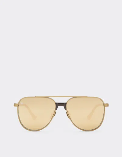 Ferrari Sunglasses In Matte Gold Titanium And Acetate With Transparent Yellow-gold Mirrored