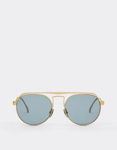 Ferrari Sunglasses In Matte Gold Titanium With Blue Lenses In Gray