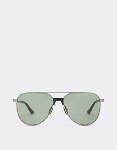 Ferrari Sunglasses In  Matte Silver Titanium And Acetate With Dark Green Lenses In Gray