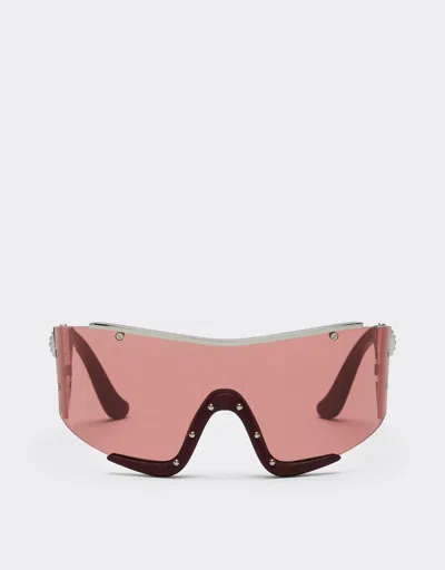 Ferrari Sunglasses In Metal And Red Leather With A Red Frame