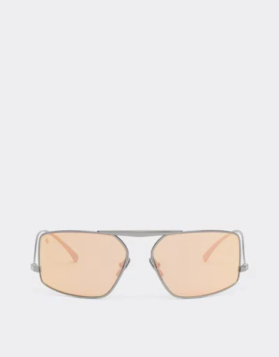 Ferrari Sunglasses In Metal With Silver Mirror Orange Lenses In Dark Grey