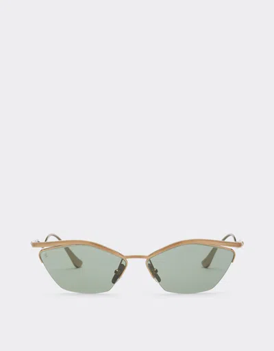 Ferrari Sunglasses In Shiny Gold-colored Titanium With Dark Green Lenses