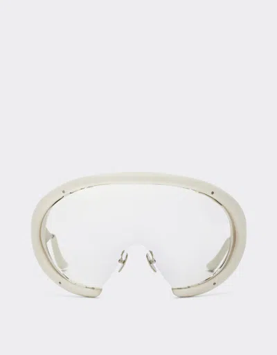 Ferrari Sunglasses In Shinysilver Metal And Chalk White Leather With Transparent Lenses