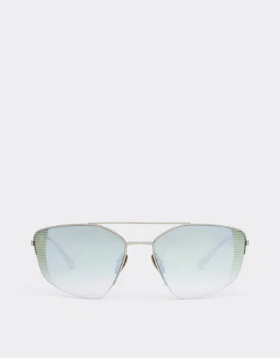 Ferrari Sunglasses In Silver Titanium With Gradient Green Mirror Lenses In Metallic