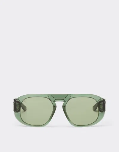 Ferrari Sunglasses In Transparent Dark Green Acetate With Green Lenses