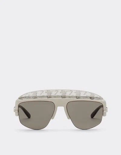 Ferrari Sunglasses With Silver Mirror Lens In Optical White
