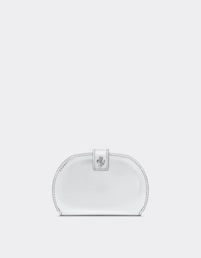 Ferrari Foldable Card Holder In Mirrored Leather In Silver