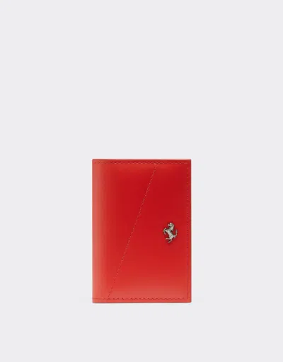 Ferrari Foldable Card Holder In Smooth Leather In Rosso Dino