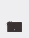 Ferrari Grained Leather Card Case With Zip In Dark Brown